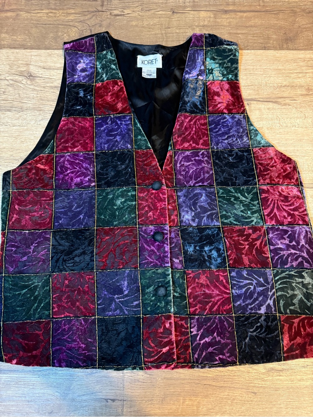 Koret Velvet Patchwork Vest in Red, Purple, Green, Black